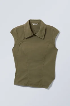 ASYMMETRISCHES RIPSTOP-TOP MIT FLÜGELÄRMELN|Weekday New