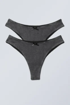 BRAZILIAN SLIP MIT SCHLEIFE UND POINTELLE-MUSTER|Weekday Discount