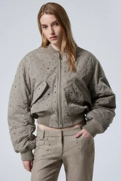 CROPPED EYELET BOMBER JACKET|Weekday Discount