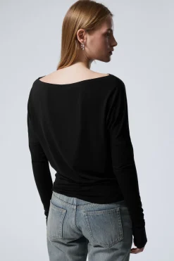 DRAPIERTES LANGÄRMELIGES LYOCELL-TOP|Weekday Fashion