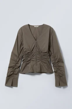 GERAFFTES POPELINE-HEMD MIT V-AUSSCHNITT|Weekday Fashion