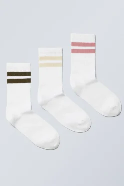 GESTREIFTE CREW-SOCKEN IM 3ER-PACK|Weekday Hot