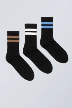 GESTREIFTE SPORTSOCKEN 3ER-PACK|Weekday Best Sale
