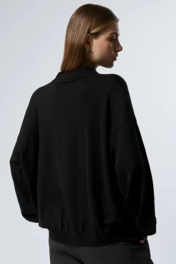 GESTRICKTER PIQUÉ-PULLOVER MIT LOCKERER PASSFORM|Weekday Shop