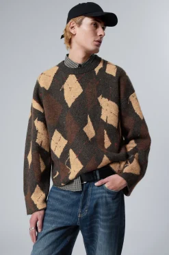 GESTRICKTER PULLOVER MIT LOSEM RAUTENMUSTER|Weekday Outlet