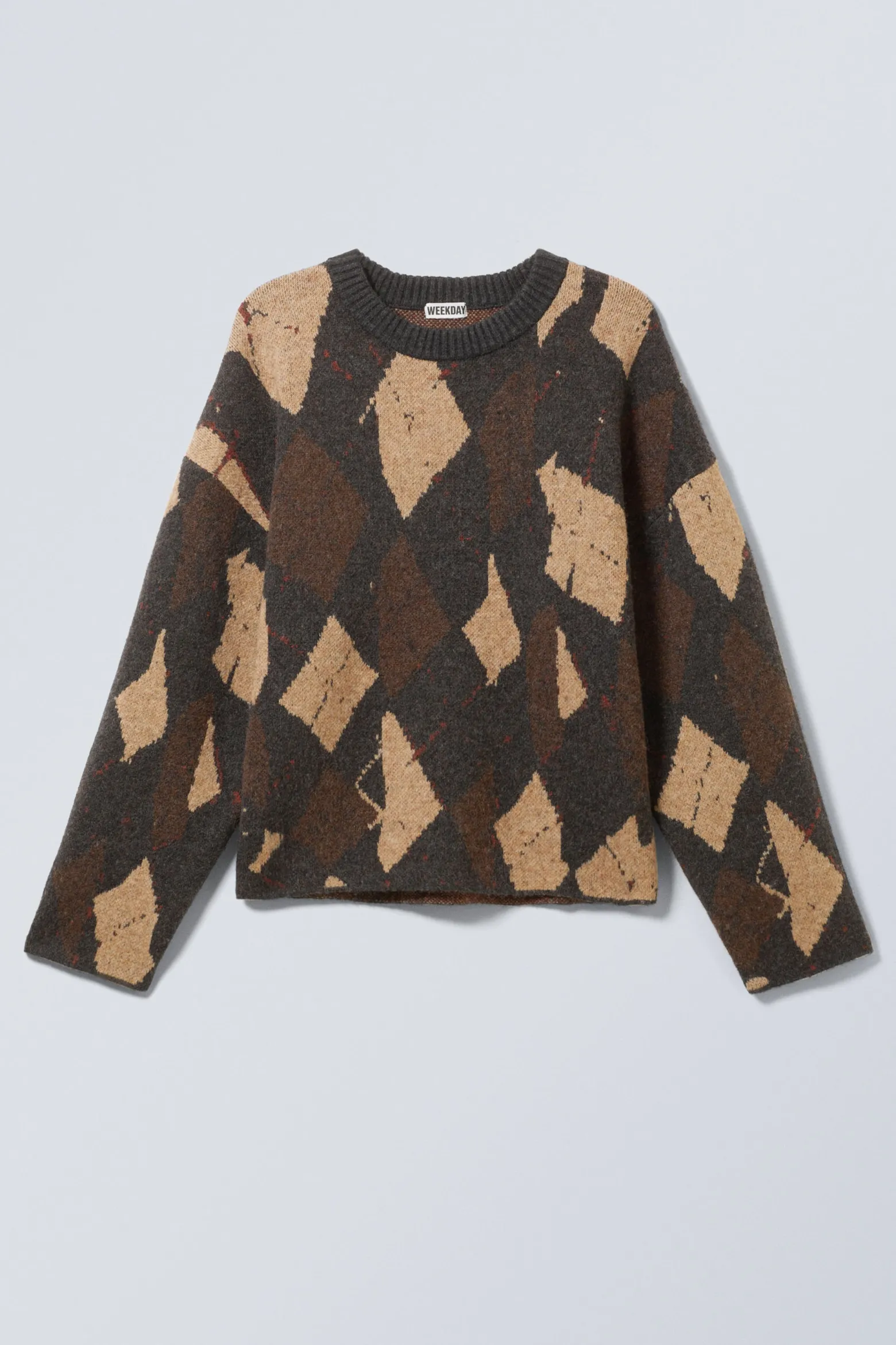 GESTRICKTER PULLOVER MIT LOSEM RAUTENMUSTER|Weekday Outlet