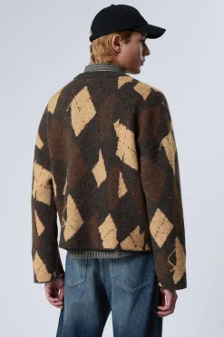 GESTRICKTER PULLOVER MIT LOSEM RAUTENMUSTER|Weekday Outlet
