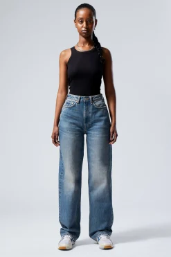 HALO CURVE HIGH WAISTED REGULAR WIDE LEG JEANS|Weekday Outlet