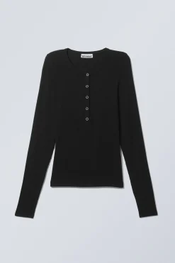 HAUCHDÜNNES, GERIPPTES HENLEY-LONGSLEEVE|Weekday Sale