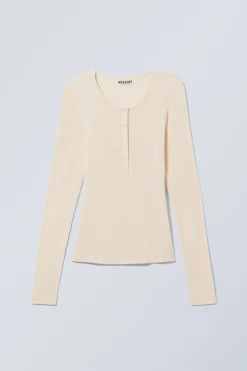 HAUCHDÜNNES, GERIPPTES HENLEY-LONGSLEEVE|Weekday Best