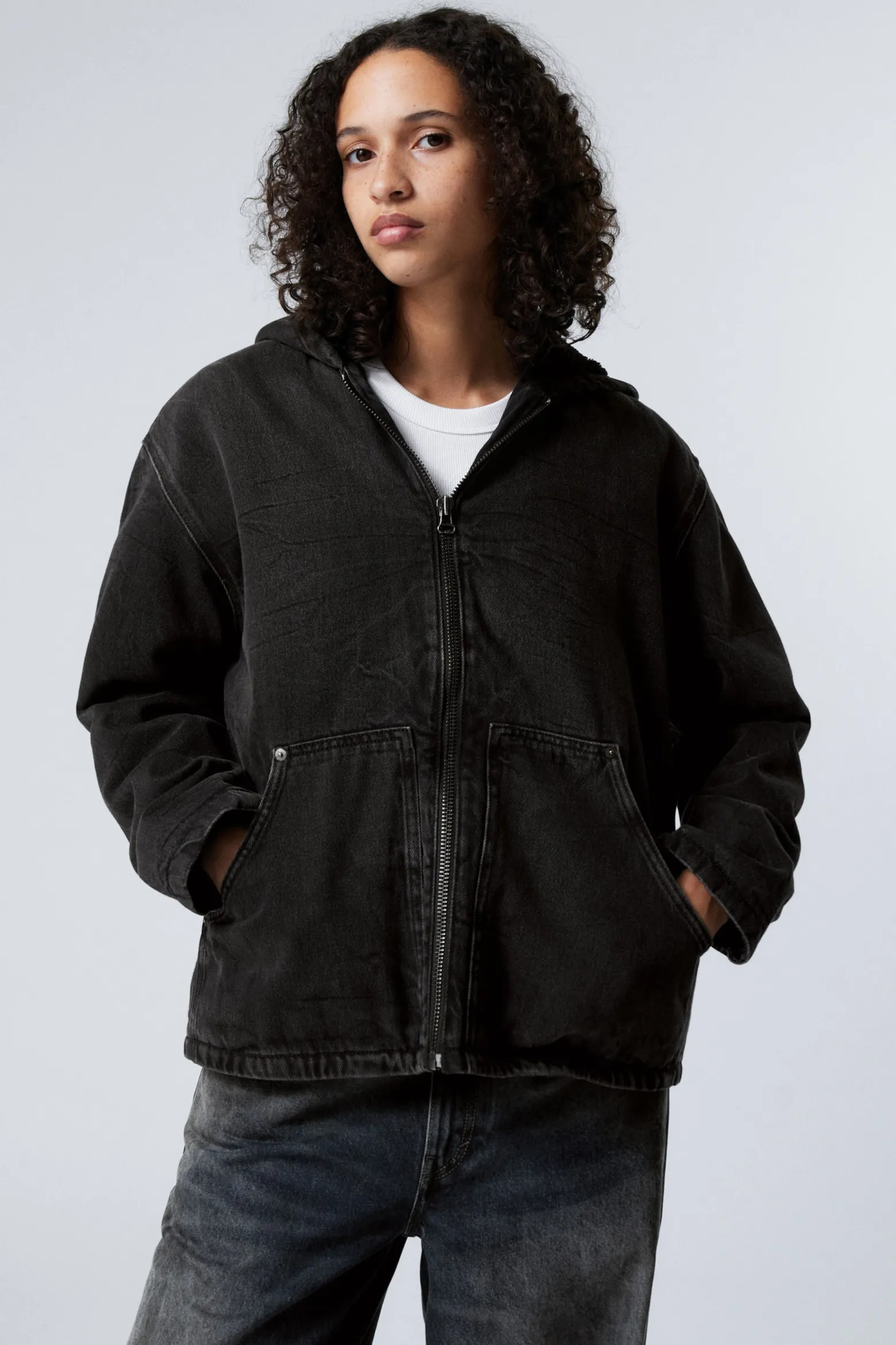 JEANS-FLEECE-JACKE MIT KAPUZE|Weekday Best