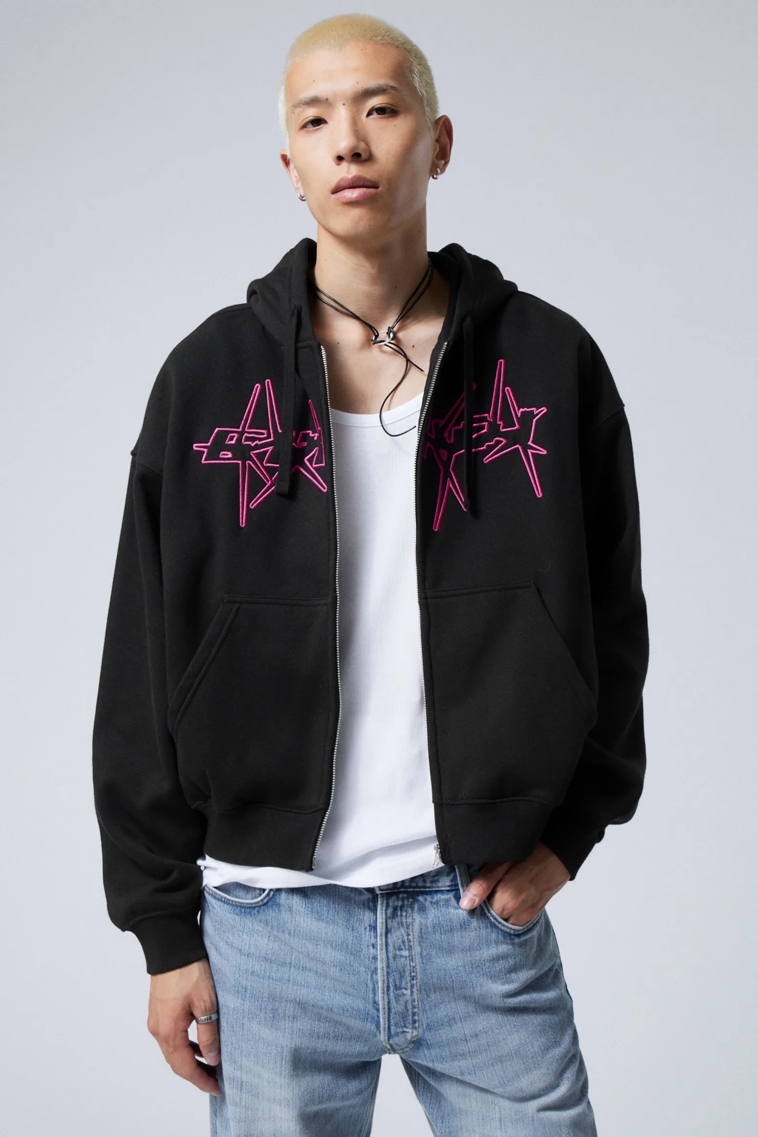 KASTIGER HOODIE MIT REISSVERSCHLUSS UND PRINT|Weekday Best Sale