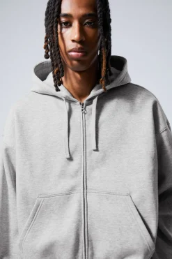 KASTIGER, MITTELSCHWERER HOODIE MIT REISSVERSCHLUSS|Weekday Hot