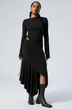LANGÄRMELIGES, ASYMMETRISCHES DRAPÉ-KLEID|Weekday Store