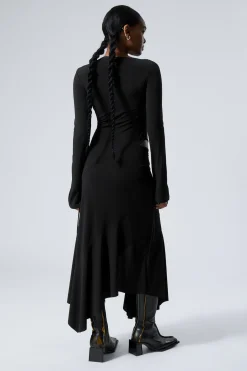 LANGÄRMELIGES, ASYMMETRISCHES DRAPÉ-KLEID|Weekday Store