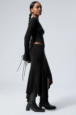 LANGÄRMELIGES, ASYMMETRISCHES DRAPÉ-KLEID|Weekday Store