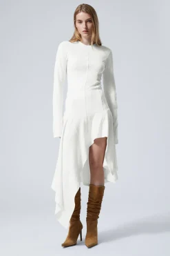 LANGÄRMELIGES ASYMMETRISCHES MIDIKLEID|Weekday Shop