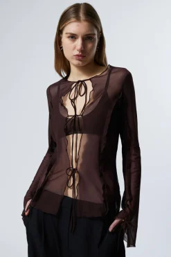 LANGÄRMELIGES MESH-TOP MIT BINDEVERSCHLUSS|Weekday Outlet
