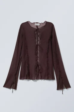 LANGÄRMELIGES MESH-TOP MIT BINDEVERSCHLUSS|Weekday Outlet