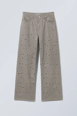 LOW WAIST LOOSE WIDE LEG EYELET TWILL TROUSERS|Weekday Fashion