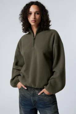 OVERSIZED-SWEATSHIRT AUS FLEECE MIT HALF-ZIP|Weekday Online