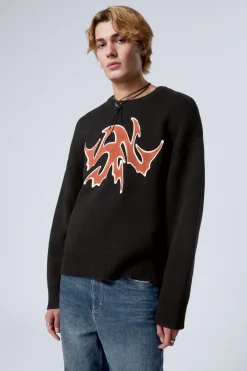 PULLOVER AUS SCHWEREM STRICK MIT PATCH-PRINT|Weekday New