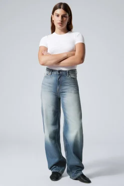 RAIL MID WAIST LOOSE WIDE LEG JEANS|Weekday Sale