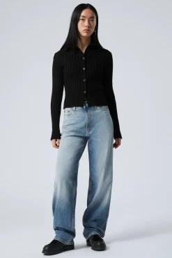 RAIL MID WAIST LOOSE WIDE LEG JEANS|Weekday Cheap