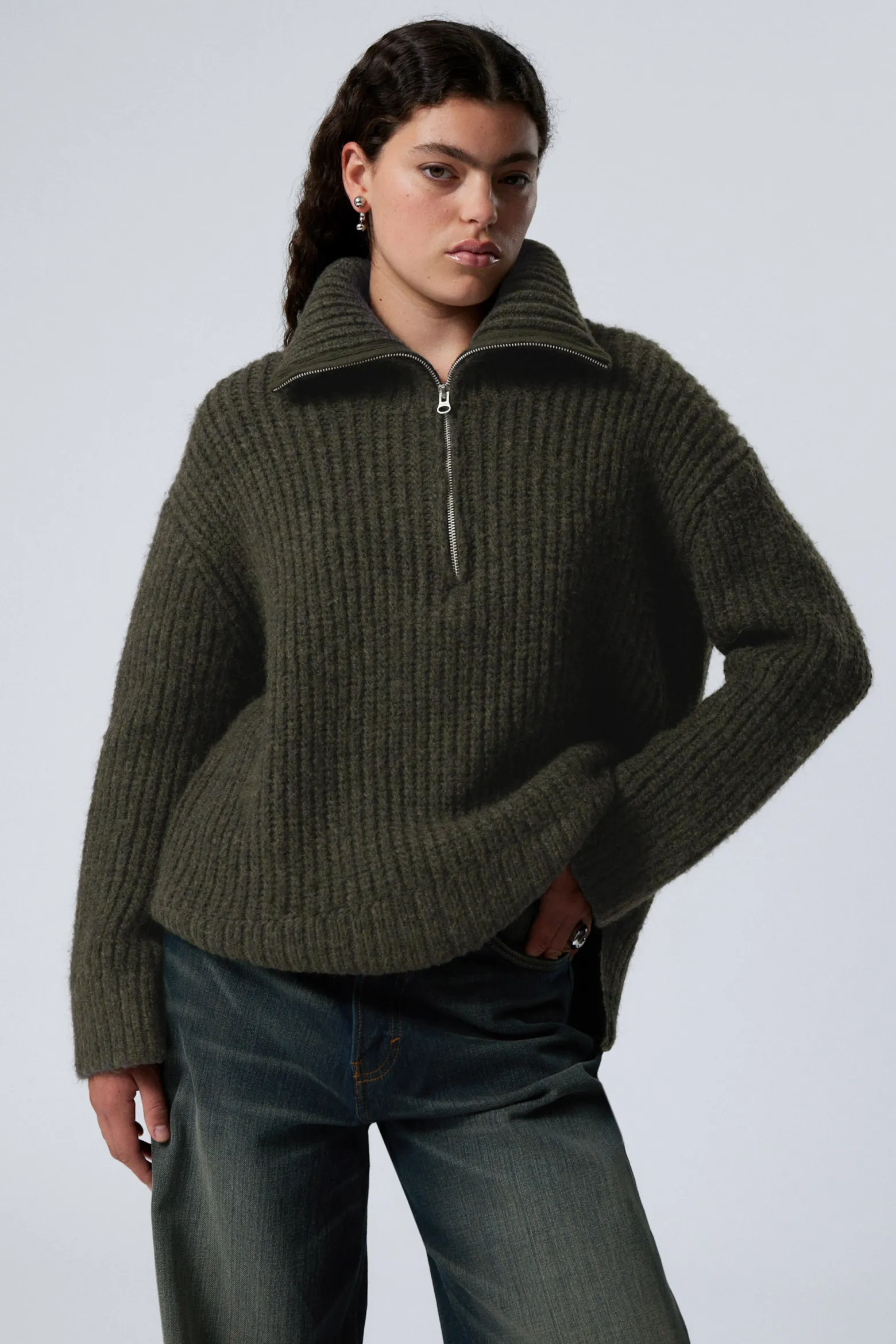 RIPPSTRICK-PULLOVER MIT STEHKRAGEN UND HALF-ZIP|Weekday Flash Sale