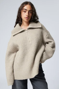 RIPPSTRICK-PULLOVER MIT STEHKRAGEN UND HALF-ZIP|Weekday Sale