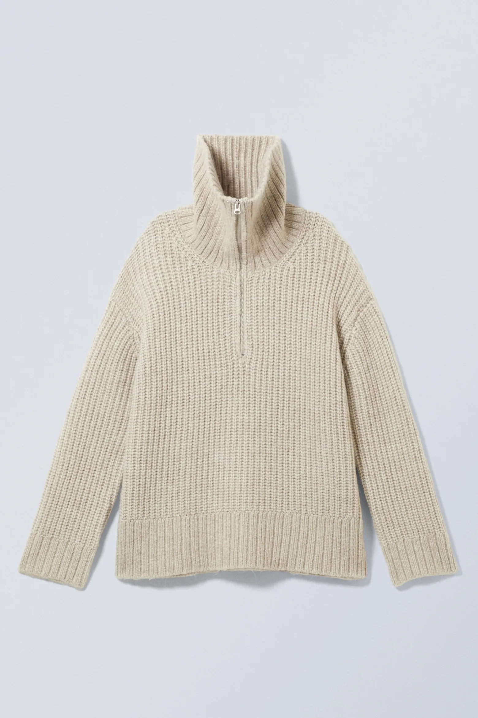 RIPPSTRICK-PULLOVER MIT STEHKRAGEN UND HALF-ZIP|Weekday Sale