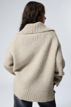 RIPPSTRICK-PULLOVER MIT STEHKRAGEN UND HALF-ZIP|Weekday Sale