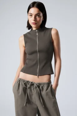 ÄRMELLOSES, GERIPPTES ZIP-TOP|Weekday Cheap