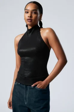 ÄRMELLOSES, GLÄNZENDES NECKHOLDER-TOP|Weekday Online