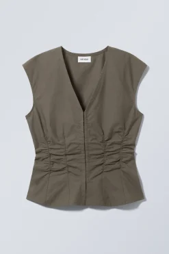 ÄRMELLOSES POPELINE-TOP MIT RAFFUNG|Weekday Discount