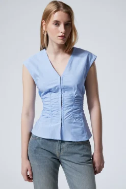 ÄRMELLOSES POPELINE-TOP MIT RAFFUNG|Weekday Discount