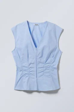 ÄRMELLOSES POPELINE-TOP MIT RAFFUNG|Weekday Discount