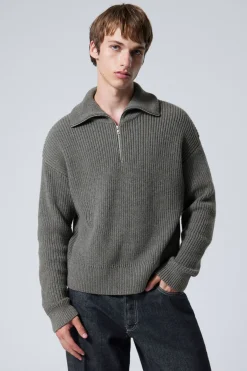 ROLLKRAGENPULLOVER AUS WOLLMISCHUNG MIT HALF-ZIP|Weekday Outlet