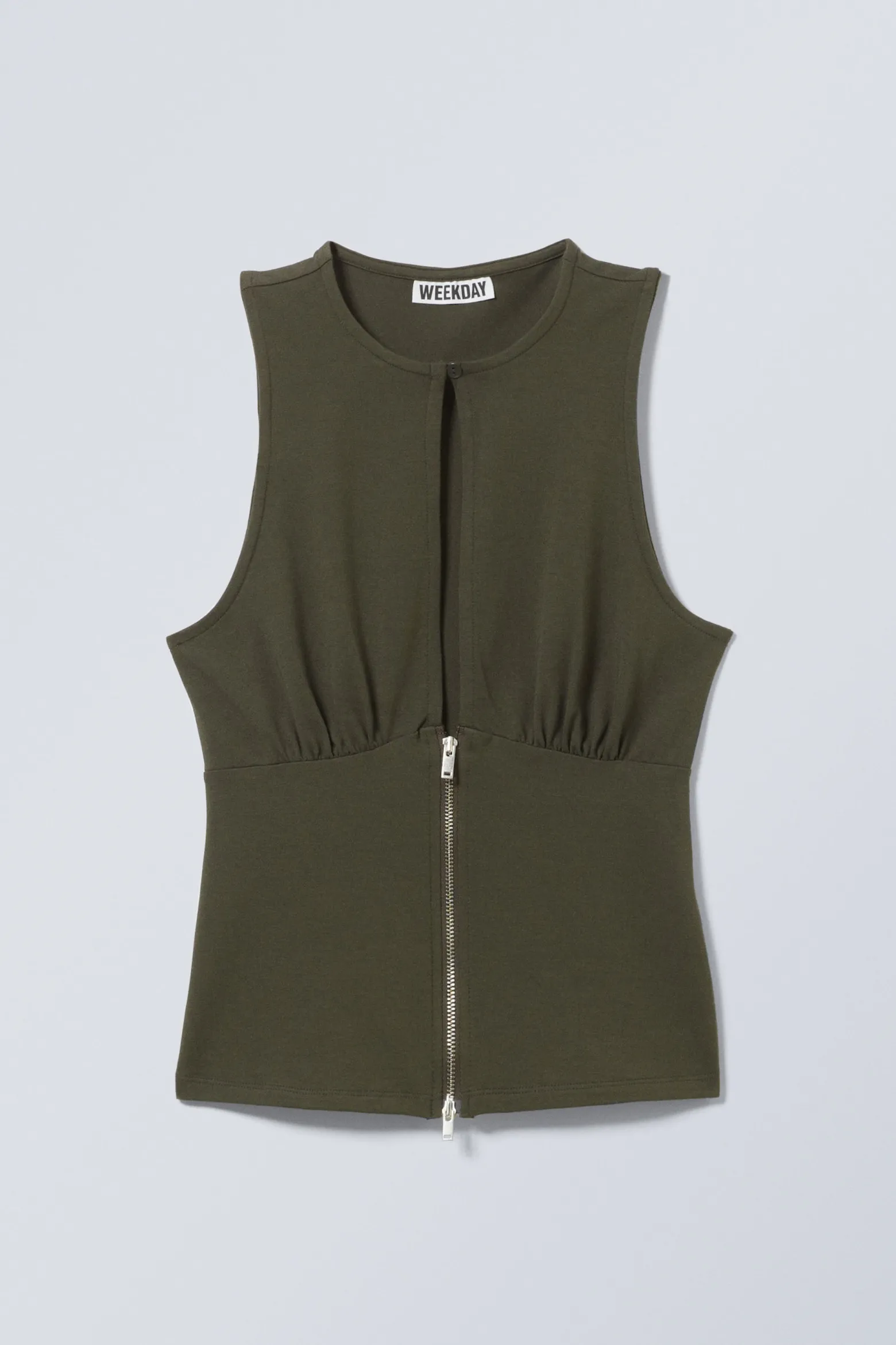 SCHMAL GESCHNITTENES, ÄRMELLOSES ZIP-TOP|Weekday Cheap