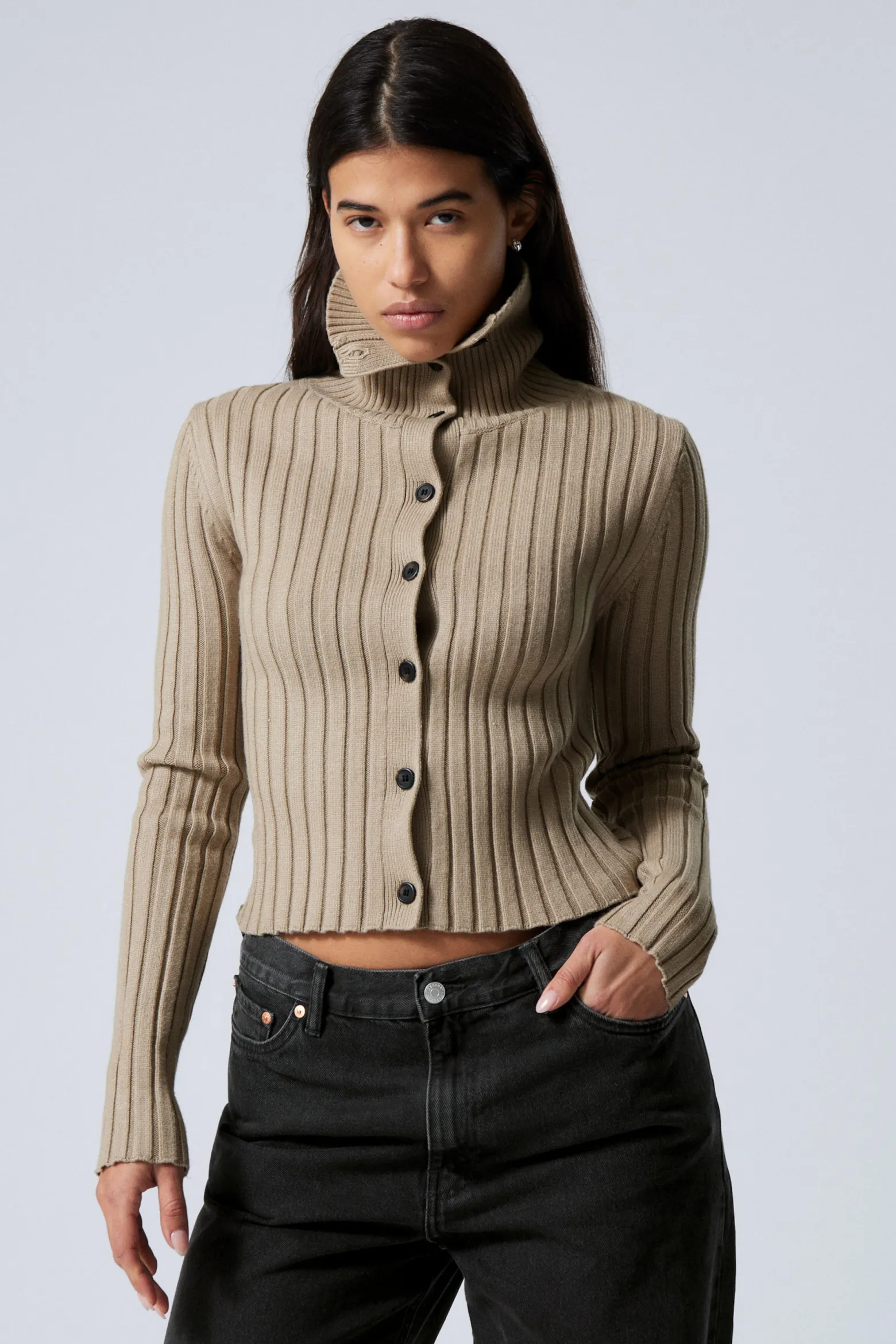 SCHMALER STRICK-CARDIGAN MIT ROLLKRAGEN|Weekday Best Sale