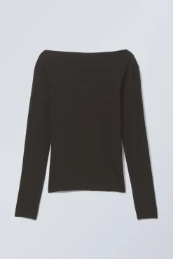 SEMITRANSPARENTES LANGARMTOP MIT U-BOOT-AUSSCHNITT|Weekday Cheap