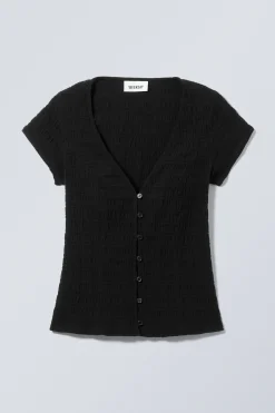 STRUKTURIERTES KURZÄRMELIGES BAUMWOLL-TOP|Weekday Best Sale