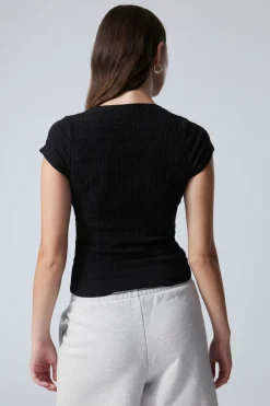 STRUKTURIERTES KURZÄRMELIGES BAUMWOLL-TOP|Weekday Best Sale