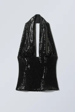TIEF AUSGESCHNITTENES NECKHOLDER-PAILLETTEN-TOP|Weekday New