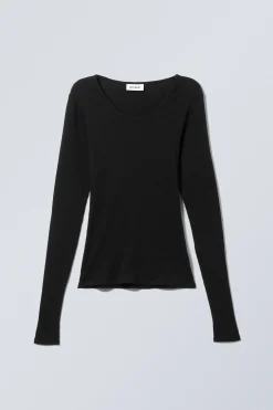 TRANSPARENTES, GERIPPTES LANGARM-TOP|Weekday Clearance